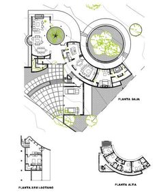 an architectural drawing shows the floor plan for a house, with two levels and three floors