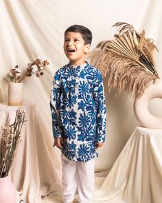 Launching kids apparel for the first time. Kurta with Pyjama set. Easy breathable fabric with relaxed fitting. Size guide mentioned in the description Made with 100% cotton and blockprinted by hand Available in sizes starting from 6 months to 13 years. Care instructions: Hand wash in cold water or machine wash Model is wearing size for 3 years Blue Printed Loungewear Sets, Festive Family Matching Cotton Sets, Blue Matching Loungewear Sets, Blue Block Print Long Sleeve Sets, Long Sleeve Blue Block Print Sets, Blue Long Sleeve Block Print Sets, Cotton Long Sleeve Pant Set For Eid, Long Sleeve Cotton Pant Set For Eid, Traditional Long Sleeve Cotton Pant Set