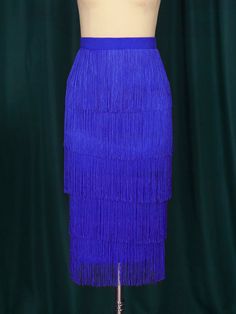 Bodycon High Waist Stretch Sheath Fringe Pencil Tassel Skirts Fitted Blue Bottoms With Fringe, High Waisted Fringe Skirt For Party, Blue High Waist Skirt For Party, High Waist Fringe Skirt For Party, Spring Blue Fringe Skirt, Blue High Waist Party Skirt, High Waist Blue Party Skirt, Party Pencil Skirt With Fringe, Elegant Party Bottoms With Tassels