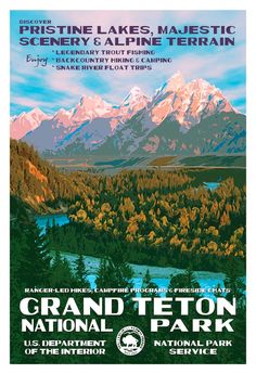 Grand Teton Poster | Vintage-Style National Park Posters River Float Trip, Float Trip, National Park Service, Yosemite National