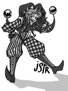 a drawing of an anime character with the word jstr in black and white