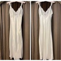 Vintage Victoria's Secret Ivory Satin Lace Trim Split Leg Maxi Gown Nightgown? Dress? Wedding Dress? Wedding Night Trousseau? This Gown Can Be All Of These! Medium Weight Satin Material, Not See Through Which Is Why I Think It Could Be Worn As A Dress Simple Construction Bodice/Chest Area Is Formed With Lace And Satin, No Built-In Bra Which Is Why I Think This Was Originally A Wedding Night Nightdress Color Is Ivory Or Cream Adjustable Straps I Can Totally See This Being Worn As A Wedding Dress On The Beach In Bare Feet And A Simple Pearl Hair Barrette Excellent Vintage Condition, No Holes Or Rips. One Very Light Mark That Is So Light It Cant Be Seen Unless In Just The Right Lighting. I A Nightgown Dress, Split Legs, Simple Pearl, Maxi Gown, Dress Simple, Maxi Gowns, Pearl Hair, Wedding Night, Satin Material