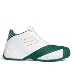 adidas T-Mac 1 'White Team Dark Green' Cloud White/Gold Metallic/Team Dark Green Basketball Shoes/Sneakers Team Dark, Green Basketball Shoes, Dunk Low Nike, Cloud White, Nike Dunk Low, Stylish Sneakers, Nike Dunks, Nike Air Jordan, Basketball Shoes