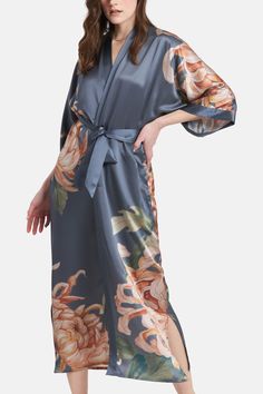 A luxurious long kimono robe that can be as adventurous as you are. Removable waist tie closure Belt loops and inside ties to secure closure French seam finish Side slits at hem 100% Washable Silk Robe. Gentle machine wash, place kimono robe inside a delicates laundry bag for machine washing. Designed in San Francisco, Imported KM05L Whether you're staying in or going out, our washable silk kimono robe is both functional and elegant. Each lightweight kimono wrap robe drapes you in breathable com Kimono Wrap, Silk Kimono Robe, Silk Robe, Long Kimono, French Seam, Silk Kimono, Waist Tie, Going Out, Silk