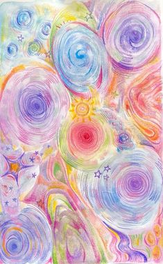 an abstract painting with swirls and stars