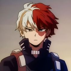 an anime character with red hair and blue eyes looks at the camera while wearing a uniform