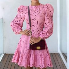 Women's Ruffled Lace Dress - Wnkrs Sundress Dress, Chique Outfits, Lace Pink Dress, Elegant Casual, Product Recommendations, Sleeve Dresses, Style Office, Daily Dress, Lantern Sleeve