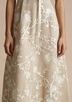 EMBROIDERED ELOISE DRESS IN COTTON BURLAP – Adam Lippes Beige Lace Dress With Floral Embroidery, Silk Dress With Floral Embroidery For Garden Party, Beige Floral Embroidery Dress For Garden Party, Beige Floral Embroidered Dress For Garden Party, Beige Intricately Embroidered Summer Dress, Lace Embroidered Dress With Intricate Embroidery, Beige Summer Dress With Intricate Embroidery, Beige Midi Embroidered Dress With Floral Details, Cream Summer Dresses With Intricate Embroidery