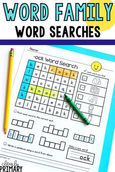 the word family worksheet is shown with a pencil on it and an image of a