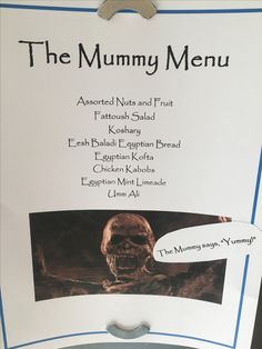 a menu for a restaurant with a skull on it