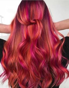 Orange And Pink Hair, Pink Orange Hair, Autumnal Hair, Red And Pink Hair, Hair Colors And Styles, Pink And Orange Hair, Dye Colors, Hair Color Pink