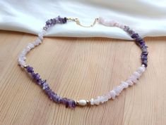 🔸💎Pink Quartz Bead Necklace, Healing Crystals, Bridal and Wedding Jewelry, Bridesmaid Necklace, Necklace with Love and Affection Stones, Gift for Her Materials: - Pink quartz crystals (3-5 mm in size) - Amethyst crystals (3-5 mm in size) - Genuine freshwater pearls (10-12 mm in size)  -5cm extension chain (Gold plated)  -Lobster clasp for closure Necklace Length Measurement  13.7 inches (35 cm) 15.7 Inches (40 cm) Pink Crystal Necklaces For Wedding, Pink Gemstone Beads Necklace For Wedding, Handmade Pink Pearl Necklace For Wedding, Handmade Pink Bridal Necklace With Round Beads, Pink Gemstone Beaded Necklaces For Wedding, Pink Beaded Necklaces For Wedding, Pink Round Bead Necklaces For Wedding, Pink Beaded Bridal Necklace Gift, Pink Bridal Necklace With Round Beads As Gift