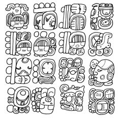 Maya Aztec Inka Glyphs Symbols, Inca Art, Art Chicano, Aztec Symbols, Aztec Tattoo Designs, Graffiti Illustration, Activity Day Girls