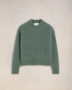 Antique Clay Alpaca Mohair Ribbed Sweater | AMI PARIS Clay Alpaca, Exclusive Shoes, Shoes Luxury, Ami Paris, Green Wool, Bags And Accessories, Sierra Leone, Ribbed Sweater, Uganda