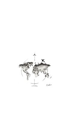 a black and white drawing of a world map