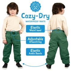 Conquer rain, snow and slush with Jan & Jul's Cozy-Dry Rain Pants!    100% Waterproof: Waterproof rating of 10000mm with fully taped seams and inner membrane  Windproof & Breathable: Fabric active breathability of 5000g/m2/24h  Fleece-Lined: Fully fleece-lined. Temperature rating: -5℃  Thoughtful Design: Adjustable drawstring waistband, elastic ankle cuffs  Non-Toxic: Biodegradable BIONIC-FINISH® ECO DWR coating, PVC, fluorine, and PFAS free     Back to Cozy-Dry Rain Pants | See more Kids Waterp Waterproof Casual Skiing Pants, Sporty Waterproof Pants For Winter, Sporty Waterproof Winter Pants, Winter Pants With Elastic Waistband For Outdoor Activities, Waterproof Winter Pants For Outdoor, Waterproof Outdoor Pants For Winter, Waterproof Full Length Winter Pants, Waterproof Outdoor Winter Pants, Winter Outdoor Waterproof Pants