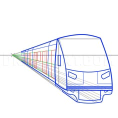 a drawing of a train with the front end drawn out and red lines on it