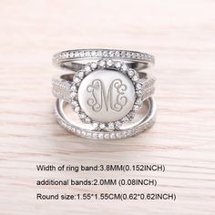 Engraved CZ Stacking Monogram Rings | Getnamenecklace Monogram Rings, Stackable Name Rings, Round Monogram, Personalized Initial Ring, Mothers Ring, Heart Square, Stackable Ring Sets, Silver Monogram, Mother Jewelry