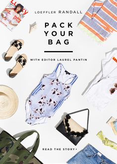 an assortment of clothes and accessories laid out on a white surface with the text pack your bag