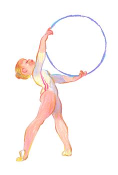 a drawing of a woman holding a hula hoop