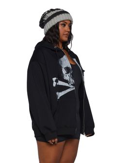 will have them counting down their days. This zip-up hoodie has a relaxed fit, two front pockets, and a skeleton graphic on the front. Skull Print Hoodie For Streetwear, Hip Hop Hoodie With Skull Print, Black Hip Hop Hoodie For Casual Wear, Black Alternative Hooded Jacket For Streetwear, Black Hip Hop Hoodie For Alternative Fashion, Halloween Skull Hoodie For Streetwear, Halloween Hooded Outerwear With Skull Print, Hoodie With Skull Print For Halloween Streetwear, Urban Hooded Sweatshirt With Skull Print