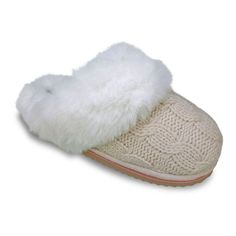 These IZOD Demi women's cable knit scuff slippers will be your new go-to pair! These IZOD Demi women's cable knit scuff slippers will be your new go-to pair! SHOE FEATURES Padded Footbed Soft faux fur collar and liningSHOE CONSTRUCTION Polyester upper, lining and insole EVA outsoleSHOE DETAILS Round toe Slip-on Padded footbed Spot clean Size: Medium. Color: White. Gender: female. Age Group: adult. Cream Slip-on Slippers, Comfortable Cream Synthetic Slippers, Comfortable Cream Slippers For Winter, Comfortable Cream Winter Slippers, Cream Indoor Slippers For Winter, Beige Synthetic Slippers For Winter, Beige Synthetic Winter Slippers, Cozy Cream Slip-on Slippers, Cozy Beige Winter Slippers