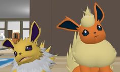 an animated image of two pikachu pokemons next to each other in a living room