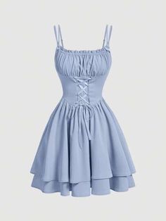 Blue Sundress Aesthetic, Sundresses Women, Blue Dress Short, Cute Prom Dresses, Pretty Prom Dresses, Blue Dress Casual, Easy Trendy Outfits