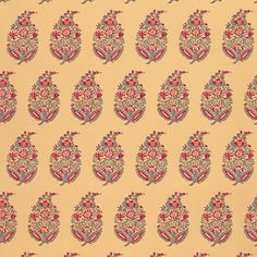 an image of a wallpaper pattern with flowers and leaves on yellow background, which is very similar to the design used in person's paintings