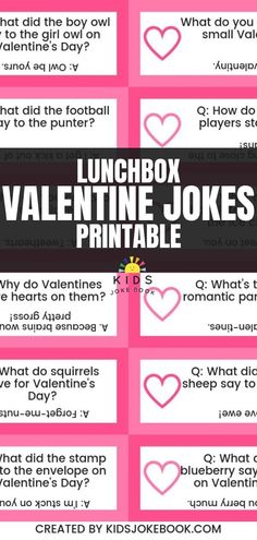 valentine's day lunchbox jokes for kids with hearts and the words lunchbox valentine jokes