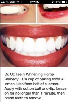 Lemon And Baking Soda, Lemon Juice And Baking Soda, Baking Soda Lemon Juice, Baking Soda And Lemon, Brush Teeth, Oil Pulling, Beauty Remedies, Q Tip, Dr Oz