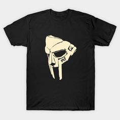 a black t - shirt with a white skull wearing a hat