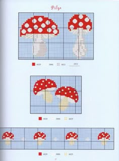 the cross stitch pattern shows different types of mushrooms