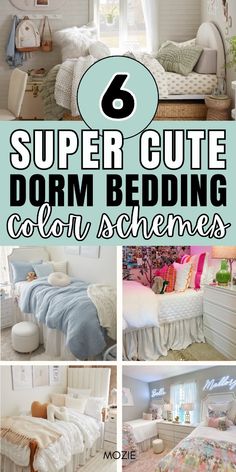 there are 6 super cute dorm bedding colors schemes