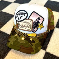 *Brand New Never Worn* Custom Trucker Hat One Of A Kind Ships Quickly Cowboy Trucker Hat, Christmas Trucker Hat, Trucker Hats With Patches, Diy Hats, Hat Bar, Custom Trucker Hats, Country Concerts, Diy Hat, Country Concert