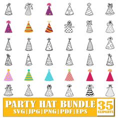 party hat bundle 35 svg clippings for silhouette cutting and cricut