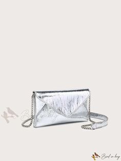 Bird in Bag - Fashionable Chain Shoulder Bag with Flap Silver Evening Shoulder Bag With Chain Strap, Trendy Silver Clutch Evening Bag, Silver Evening Bag With Chain For Everyday Use, Silver Crossbody Evening Bag With Chain Strap, Modern Party Bag With Chain Detail, Trendy Silver Evening Bag, Silver Shoulder Bag With Chain Strap For Gift, Silver Shoulder Bag With Chain Strap As Gift, Trendy Silver Evening Bag With Removable Pouch