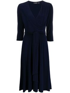 navy blue V-neck three-quarter length sleeves tied waist Blue Wrap Dress With Tie Waist And Surplice Neckline, Blue V-neck Wrap Dress With Tie Waist, Blue Dress With Tie Waist And Surplice Neckline, Formal Navy V-neck Midi Dress, Navy V-neck Midi Dress For Evening, Blue Midi Wrap Dress With Tie Waist, Blue Midi-length Wrap Dress With Tie Waist, Blue Midi Length Wrap Dress With Tie Waist, Blue Tie Waist Dress For Formal Occasions