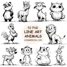 the line art animals are drawn in pencil and then painted to look like cartoon characters