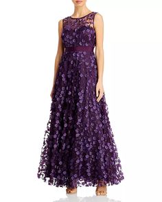 Eliza J - Floral Appliqué Gown Plum Prom Dress, Purple Evening Gown, Layered Gown, Floral Applique Dress, Plum Dress, Eliza Dress, Purple Floral Dress, Floral Gown, Eliza J Dresses