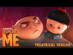 an animated movie with two people and the words, despicable me theatrical trailer