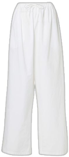 Cotton Wide Leg Pants With Elastic Waistband For Daywear, Chic Drawstring Cotton Pants, White Drawstring Wide Leg Pants For Summer, Summer White Wide Leg Pants With Drawstring, White Cotton Wide Leg Pants With Drawstring, Cotton Wide Leg Pants With Drawstring, Chic White Drawstring Pants, Cotton Wide Leg Pants With Drawstring For Summer, Spring Cotton Wide Leg Pants With Straight Hem