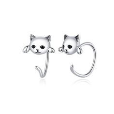 Material: 925 Sterling Silver, Cubic ZirconiaSize: 1cm by 1cmWeight: 1.2g per pairDesign: Cat Ear Cuff Hoop Small EarringsColor: Black, Green, Silver, Yellow Gold, Rose Gold Part of Amesbury Earrings and Ring Set J Hoop, Black Cat Earrings, Gatto Carino, Cat Earrings Studs, Silver Cat, Cat Ear, Cat Earrings, Small Earrings, Animal Fashion