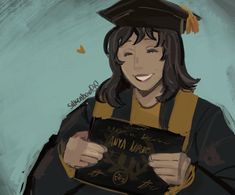 a drawing of a person wearing a graduation cap and gown