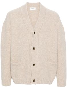 light beige wool blend knitted construction mélange effect front button fastening V-neck long sleeves two front welt pockets ribbed cuffs and hem Beige Wool V-neck Cardigan, Beige Cashmere Cardigan With Ribbed Cuffs, Casual Beige Cashmere Sweater Coat, Classic Beige Cashmere Sweater Coat, Classic Cream Wool Sweater Coat, Winter Beige Cardigan With Button Cuffs, Beige V-neck Sweater Coat With Pockets, Cream Cashmere Outerwear With Button Closure, Beige Workwear Cardigan With Button Cuffs