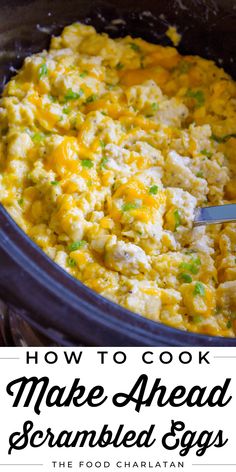 how to cook make ahead scrambled eggs in the crock pot with text overlay