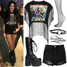 Forest Platform, Shorts With Fishnets Outfits, Cut Shirt Designs, Cochella Outfits, Little Mix Outfits, Diy Cut Shirts, Look Festival, Steal Her Style, Upcycle Shirt