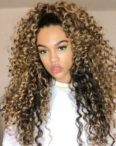 Dyed Curly Hair, Highlights Curly Hair, Blonde Curly Hair, Beautiful Curly Hair, Lace Front Human Hair, Human Hair Wig, Honey Blonde