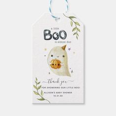 a baby shower tag with an animal on it