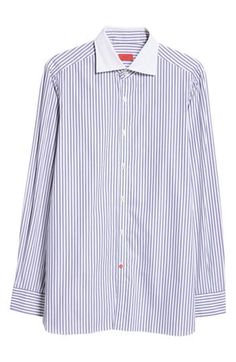 Breathable cotton offers lasting comfort in this classic striped button-up shirt grounded in the Neapolitan label's storied Italian tailoring. Each shirt takes a single craftsperson more than two hours to make—from careful fabric selection to hand-sewing the collar and button holes. Front button closure Spread collar Long sleeves with button cuffs 100% cotton Dry clean Made in Italy Designer Clothing Striped Business Shirt With Button Cuffs, Classic Button-up Shirt With Striped Cuffs, Classic Shirt With Striped Cuffs And Spread Collar, Classic Striped Shirt With Button Cuffs, Classic Pinstripe Shirt With Button Closure, Classic Striped Shirt With Placket, Classic Shirt With Vertical Stripes And Spread Collar, Classic Pinstripe Shirt With Buttons, Classic Striped Cotton Dress Shirt